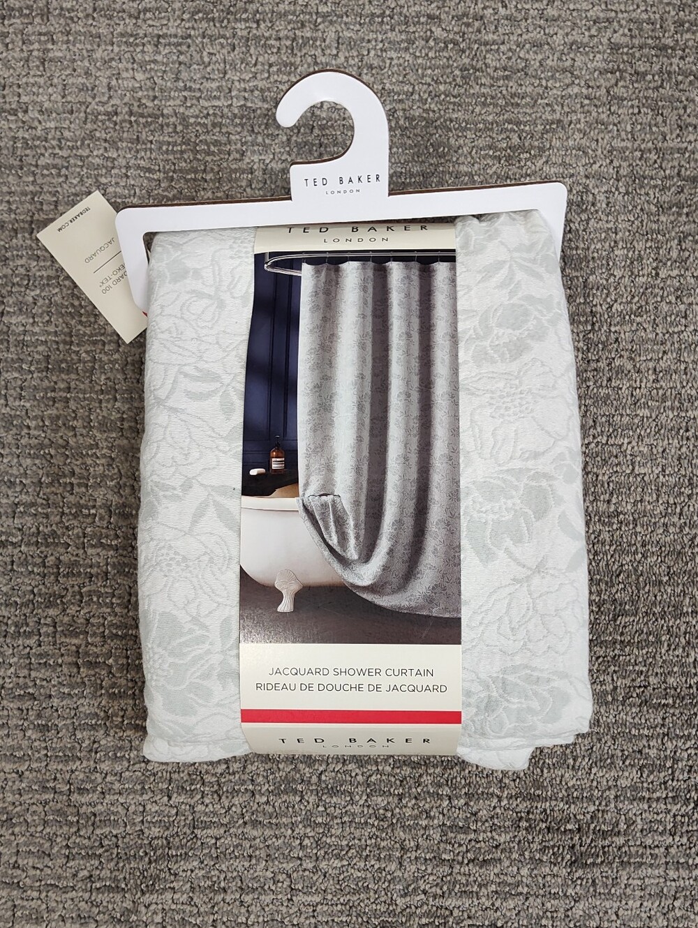 NWT! Ted Baker London Jacquard Shower Curtain - Soft Gray Color - 72" X 72"
